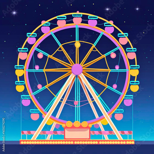 Colorful ferris wheel illustration at night sky amusement park vector graphic