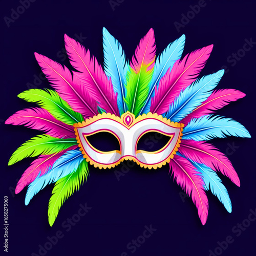Vibrant feathered masquerade mask decorative celebration festive event vector illustration
