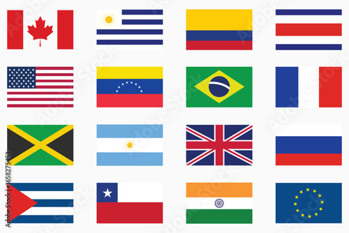National flags set. Different countries national Flags. Flags collection of India, Brazil, England, America, Australia, Russia, Mexico, Canada, Argentina, Nederland, United Kingdom.
