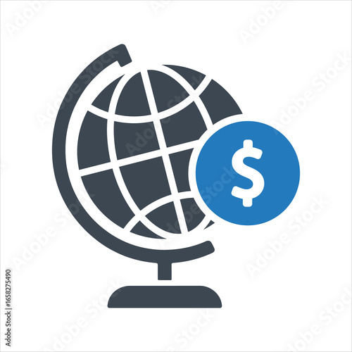 Global business icon. Money inside Globe icon