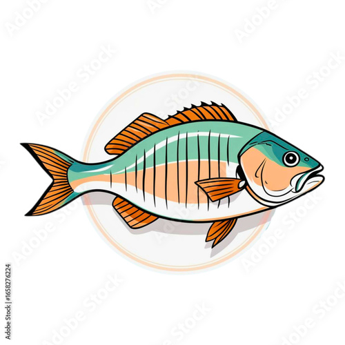 Colorful vector illustration of a realistic fish within a white circle