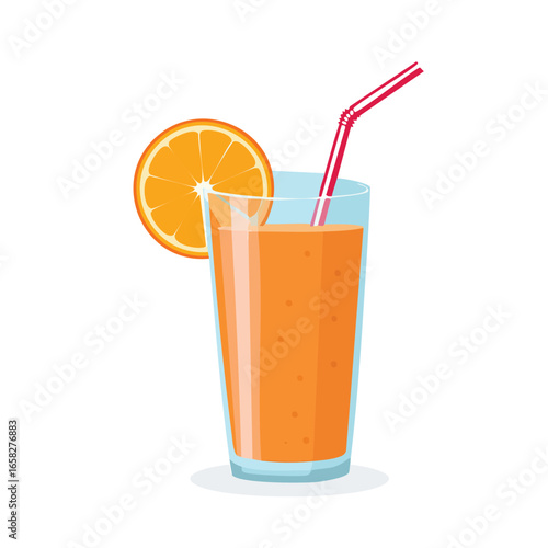 Orange Fruit Smoothie with Straw and Citrus Slice - AI Generated