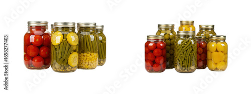 Home canning process preserving vegetables in jars kitchen food indoor food preservation techniques. Set PNG