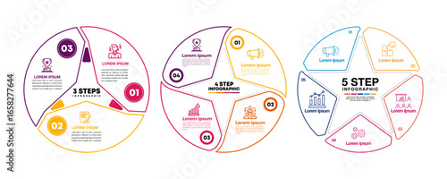 Vector circle arrows infographic set, cycle diagram, presentation chart. Business concept with 3 4 5 options, parts, steps, processes. Vector Eps	
