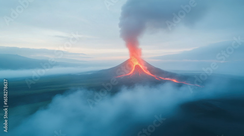 lava erupting and flowing from volcano