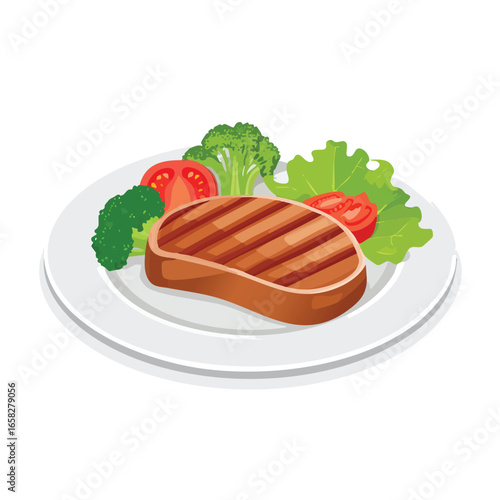 Grilled Beef Steak with Broccoli and Lettuce - AI Generated