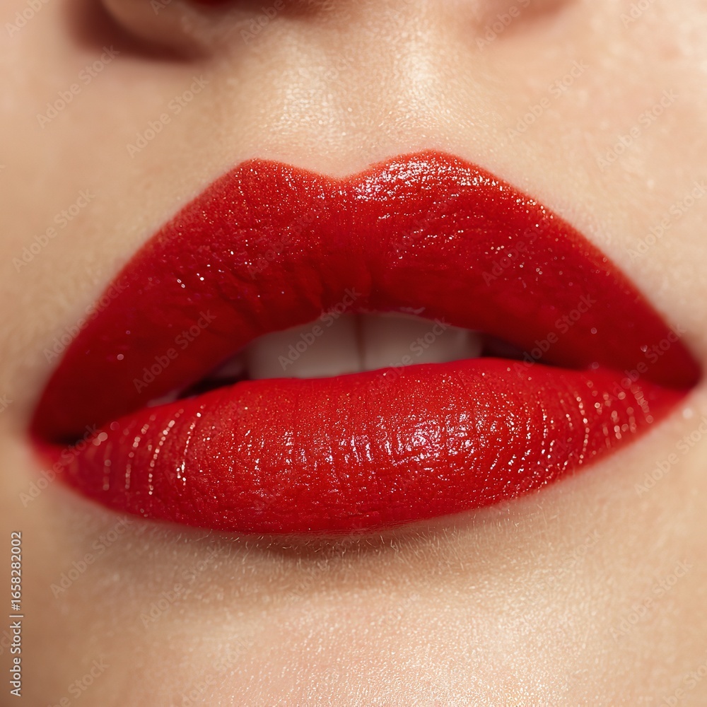 Obraz premium Sensual red lips with perfect makeup, a symbol of beauty and confidence