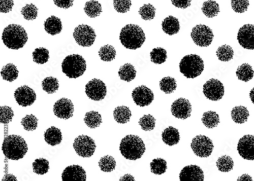 Seamless vector hand-drawn irregular tiny polka dot pattern. Small, randomly scattered black dots on white background. Cute dotted texture with artistic doodle sketch style for surface design.