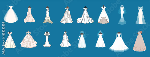 Wedding dress design bundle set with elegant and stylish vector illustrations.