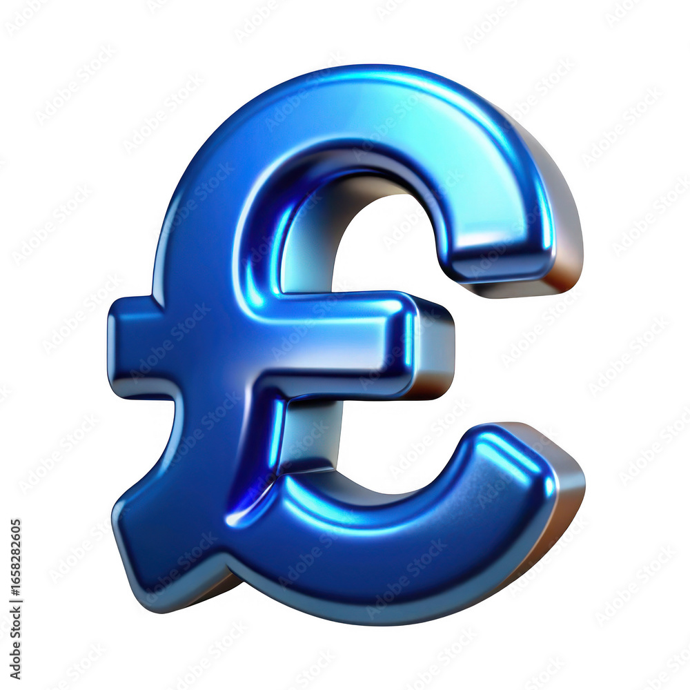 Obraz premium 3d metallic blue british pound sterling symbol with realistic shine transparent background