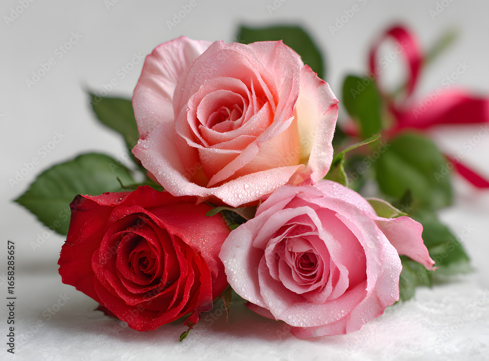 Fototapeta premium pink roses on a white background