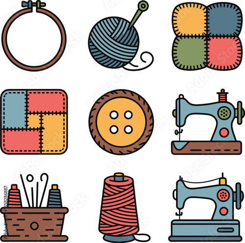 Vintage illustration vector of cute sewing accessories