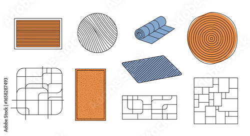 A collection of floor coverings and decorative matting designs for interior and exterior use