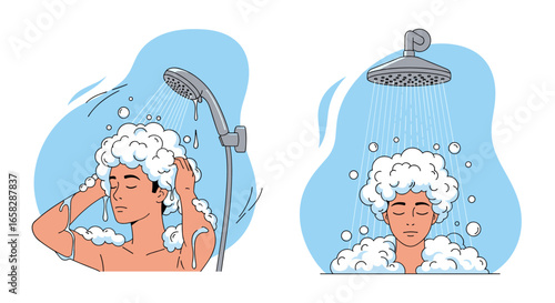 A person enjoying a relaxing shampoo and rinse under a warm shower stream