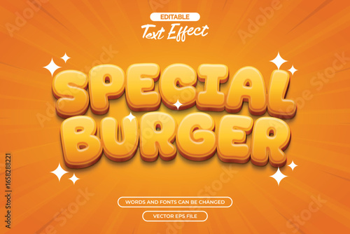 Special burger editable text effect with cartoon style