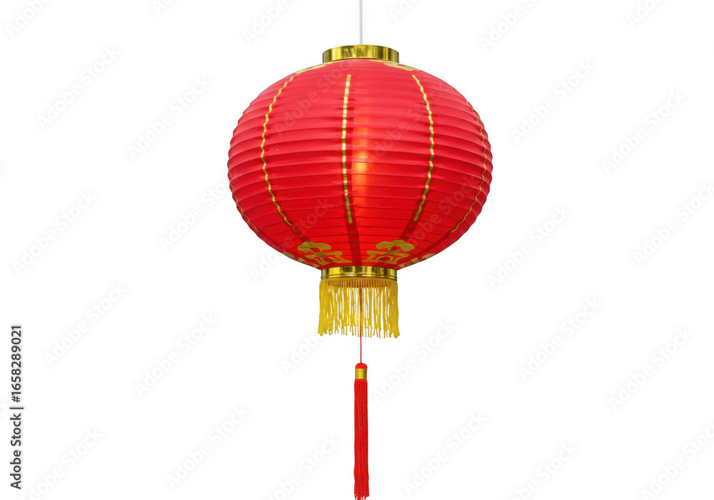 Obraz premium Vibrant red chinese lantern with golden accents isolated on transparent background, representing traditional celebrations and festive atmosphere