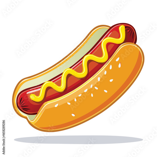 Hot Dog in Bun with Mustard, Angled View - AI Generated