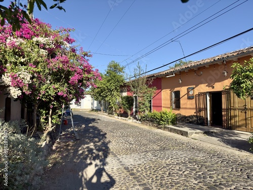 Colonial town of Suchitoto El Salvador with cobblestone streets, colorful buildings, and historic architecture