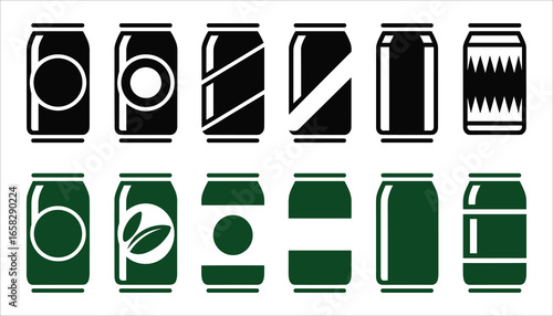 Beverage Can Vector Set Soda, Beer, and Energy Drink Packaging Icons