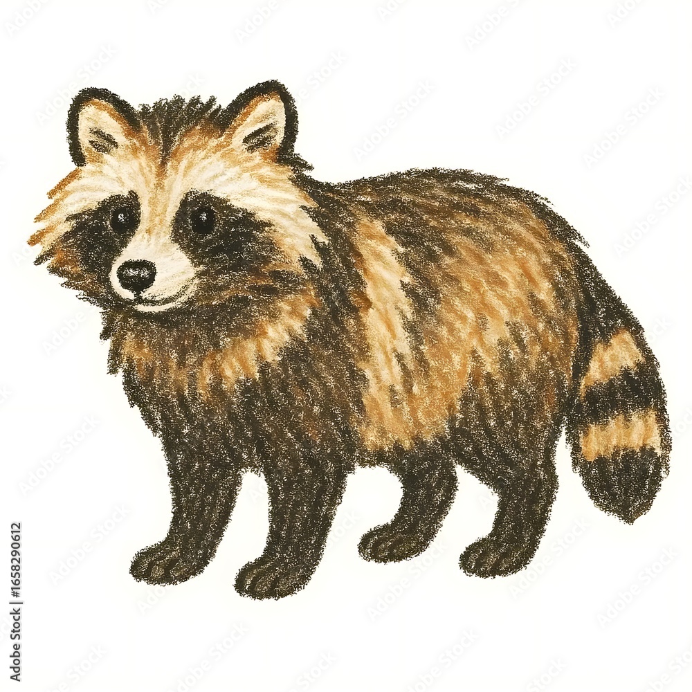 Obraz premium 너구리, 크레용 아트 일러스트, jpeg (Common raccoon dog, crayon art Illustration, jpeg)