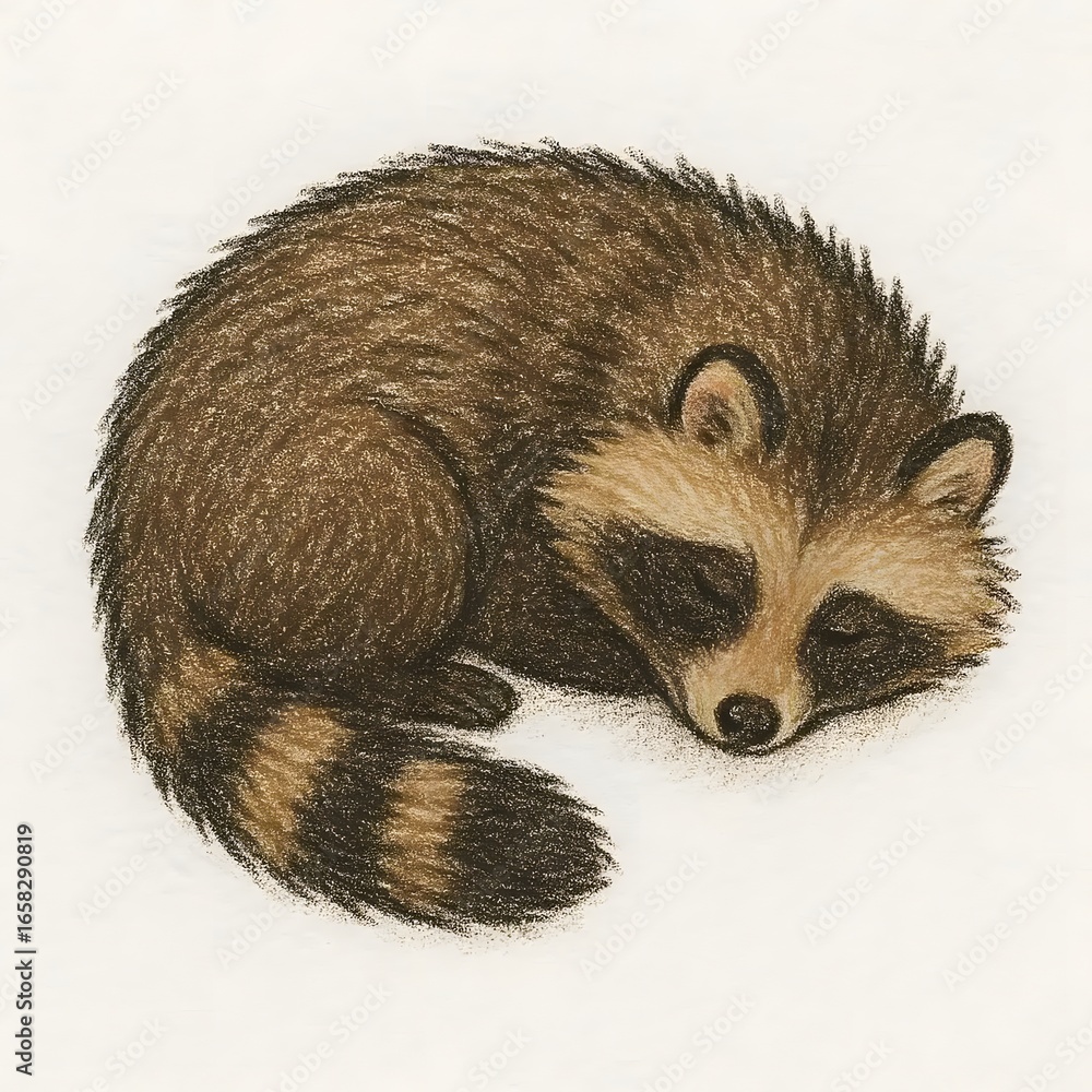 Fototapeta premium 너구리, 크레용 아트 일러스트, jpeg (Common raccoon dog, crayon art Illustration, jpeg)