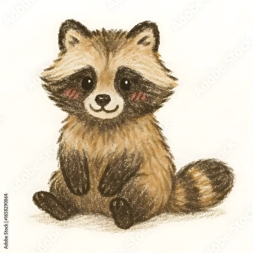 너구리, 크레용 아트 일러스트, jpeg (Common raccoon dog, crayon art Illustration, jpeg)