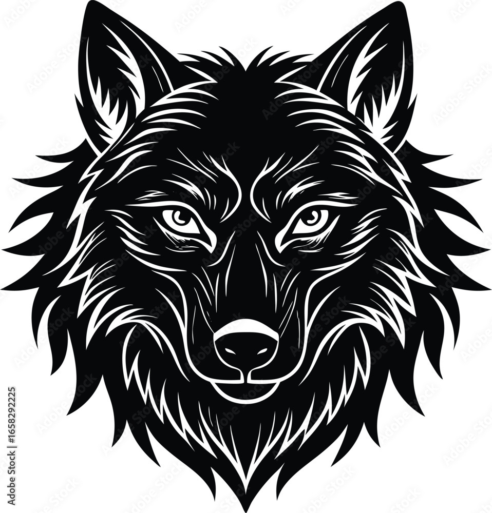 Obraz premium Wolf silhouette logo icon. Howling predator sign. Wild canine animal symbol. Vector illustration. 