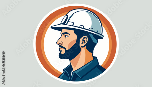 Stylized vector illustration of an industrial worker wearing a hard hat, presented in profile view.