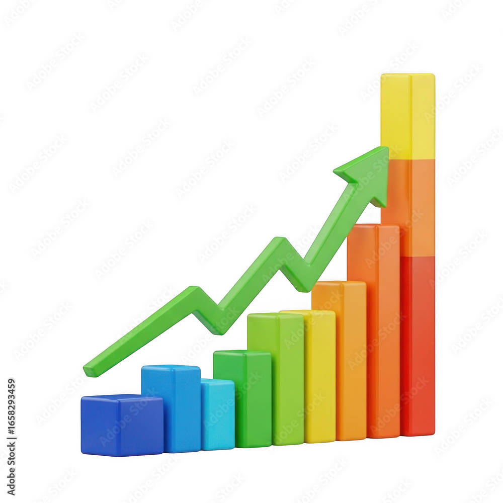 3d financial growth bar chart with upward arrow showing positive trend transparent background 3d financial growth bar chart with upward arrow showing positive trend transparent background