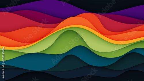 Colorful abstract rainbow background with wavy stripes design illustration