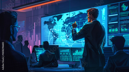 Business Professionals Analyzing Data Charts in Modern Office