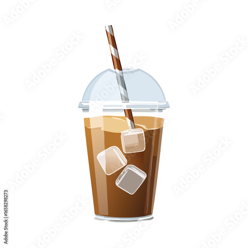 Iced Coffee in Plastic Cup with Dome Lid and Paper Straw - AI Generated