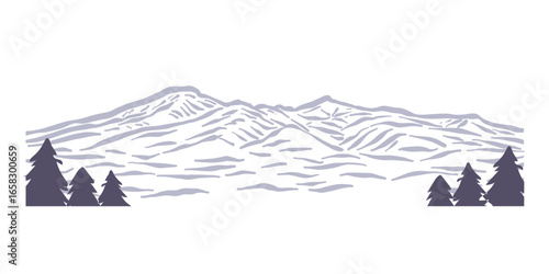 日本の山シリーズより、安達太良山。手描きで描いた山の景色。Mount Adatara, from the Japanese mountains series. Hand-drawn mountain scenery.