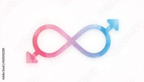 Genderfluid symbol: Infinity loop with male and female symbols in pastel colors.