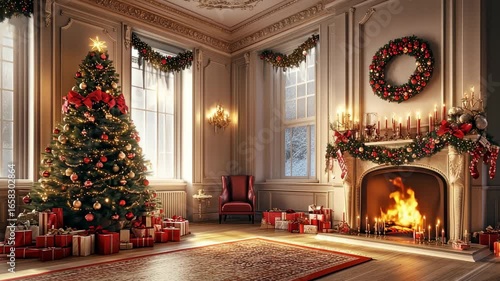 Wallpaper Mural Classic christmas living room with tree fireplace and gifts video festive holiday home interior design Torontodigital.ca