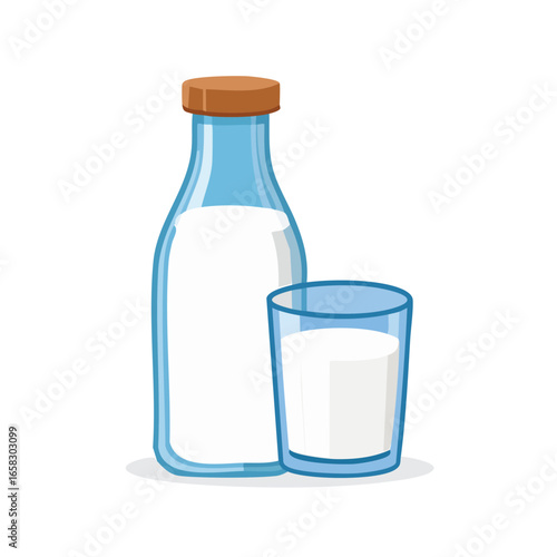 Fresh Milk in Bottle and Glass, Brown Cap - AI Generated