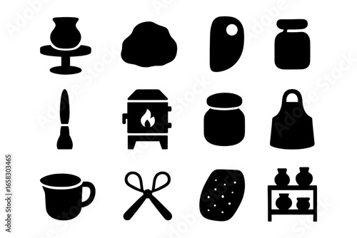 Silhouette pottery tools and equipment icons for modern craft enthusiasts