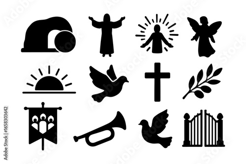 Christian symbols collection: silhouette icons of faith and worship
