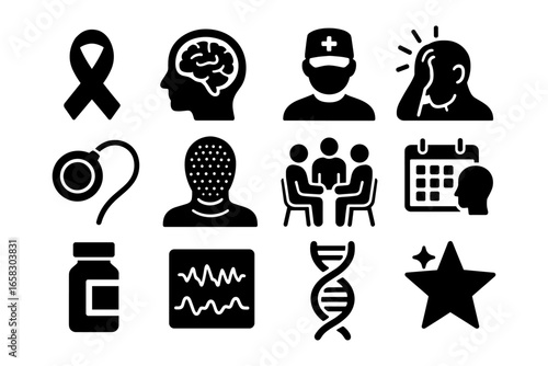 Medical and health care icons in black silhouette style