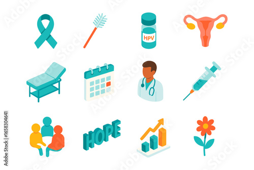 Isometric icons on cervical health: awareness, vaccination, and medical checkups