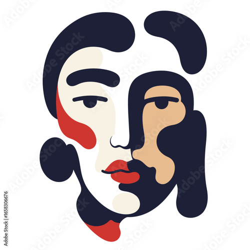 Artistic abstract portrait of a face. Contemporary graphic design with modern digital visual effects and cubist influences.