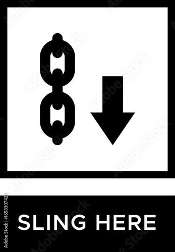 Sling here icon. Package lifting point. Cargo sling handling instruction. Vector illustration. With Label Glyph Icon