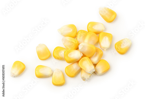 Fresh corn seeds isolated on white background.