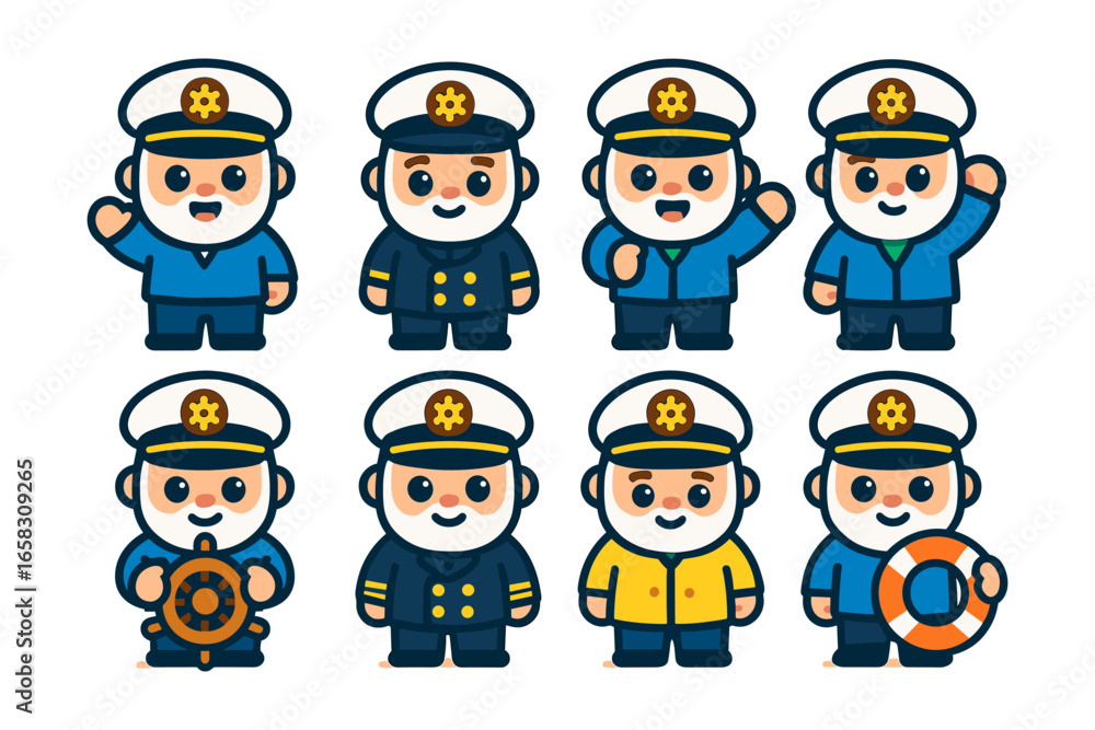 Charming cartoon sailor characters in nautical outfits