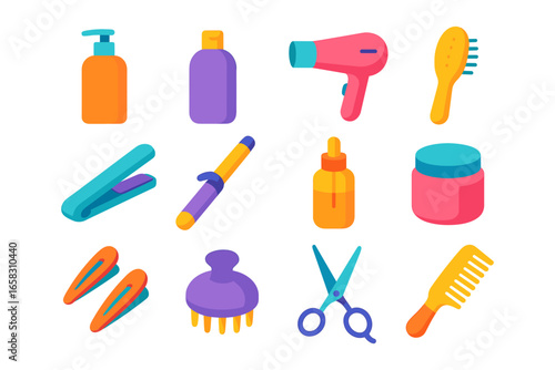 Colorful hair care set with flat design icons