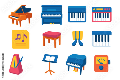 Colorful musical instruments and accessories in flat design style