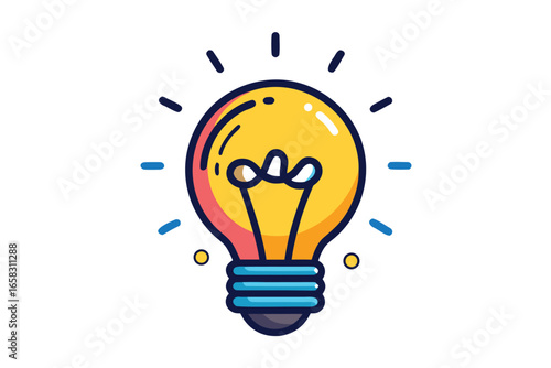 Bright yellow lightbulb illustration with glowing details symbolizing creativity and generating new ideas for innovation.