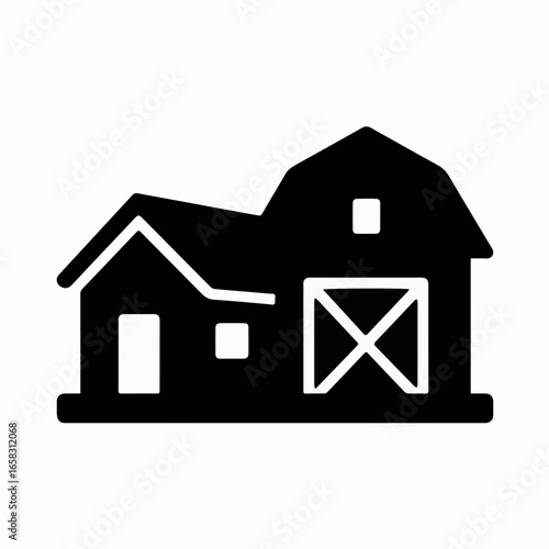 Black and White Filled Farmhouse Icon