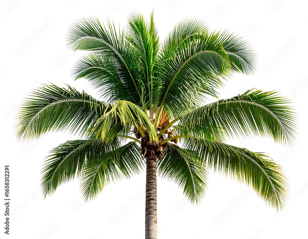 Fototapeta premium Tropical palm tree against white background