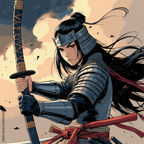 image of a woman wearing samurai armor 